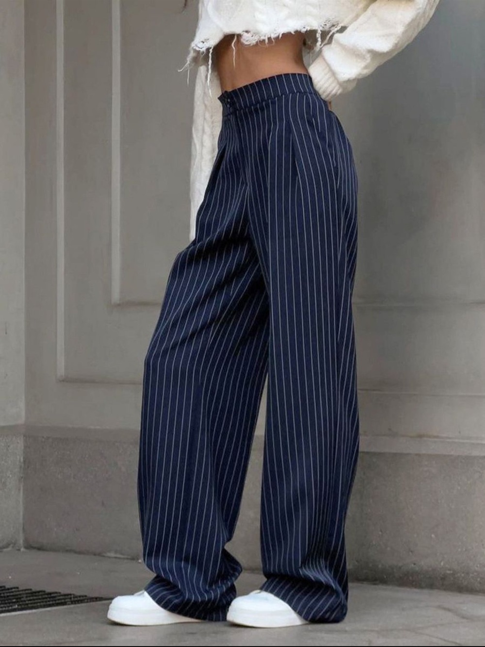 Commense Navy Pinstripe Wide Leg Pants